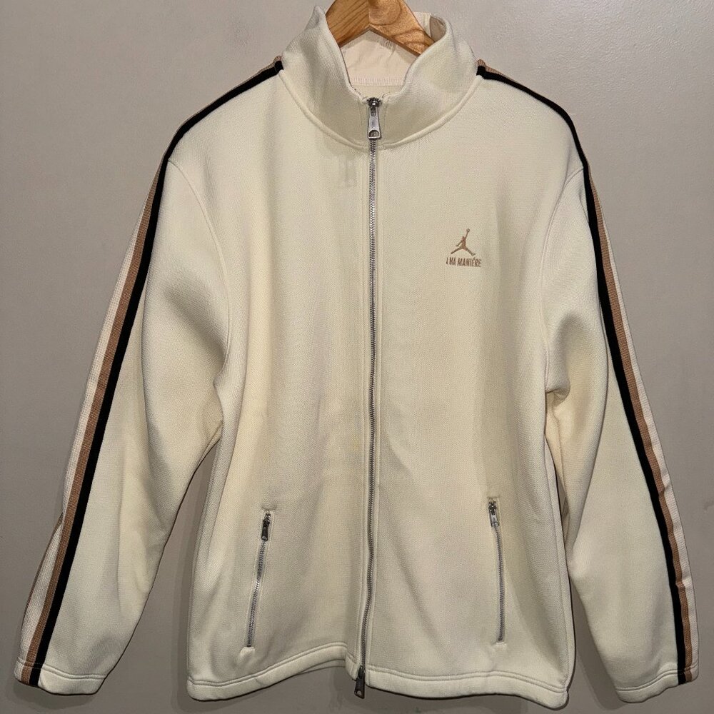 A Ma Manie're Jordan Cream Performance Jacket with Black & Tan Stripes